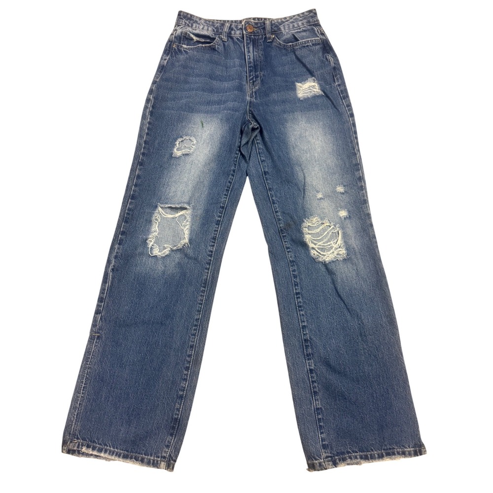 YMI Dream Distressed High Rise Straight Leg Jeans Blue Denim Size 7/28
